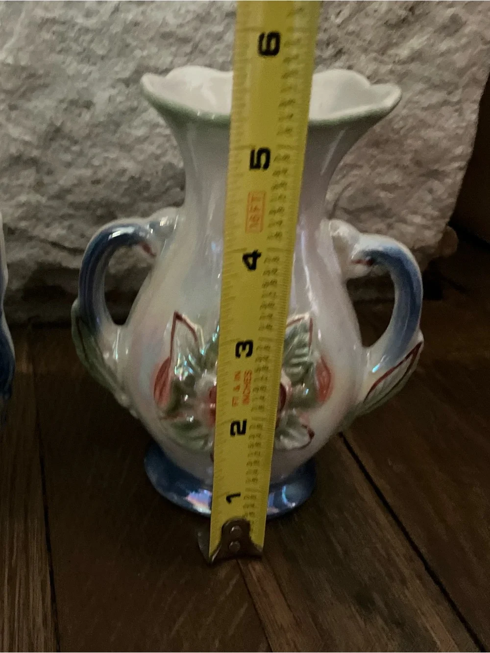 3 Vintage Lusterware Vase Art Pottery Floral Double Handle From Brazil
